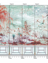 Scalamandre Crested Crane Mural | Panel 5 Turquoise Red Wallpaper