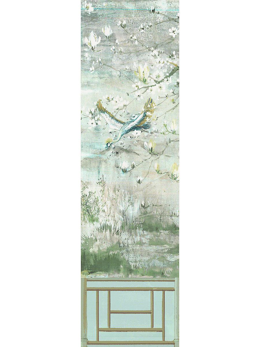 Scalamandre Crested Crane Mural | Panel 5 Green Gold Wallpaper