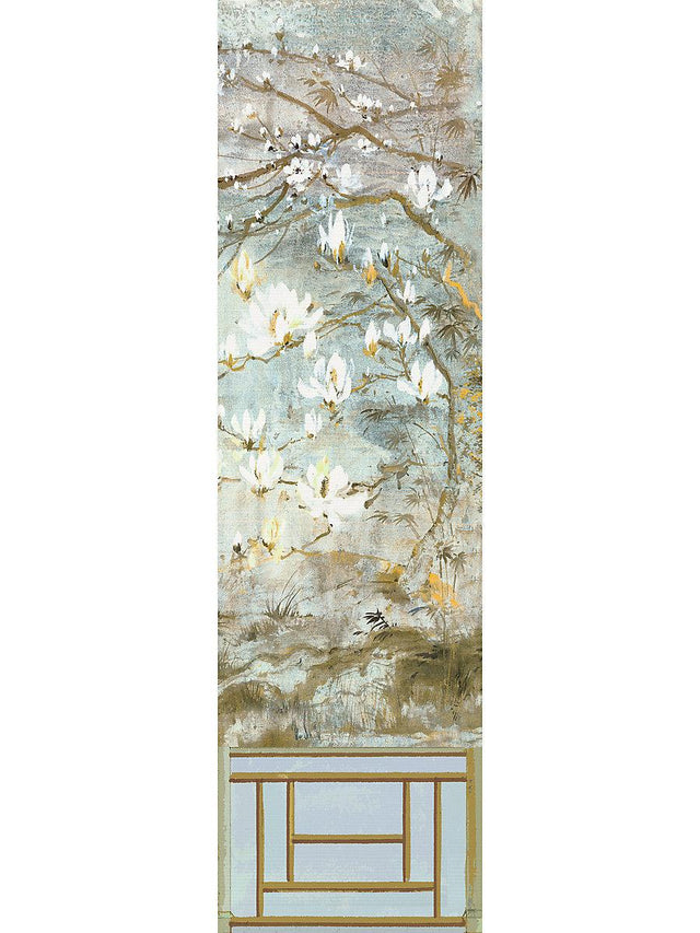 Scalamandre Crested Crane Mural | Panel 6 Wheat Blue Wallpaper