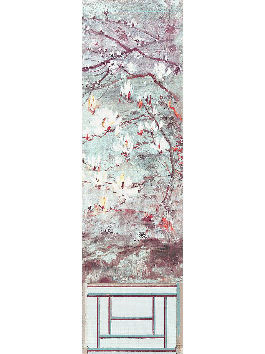 Scalamandre Crested Crane Mural | Panel 6 Turquoise Red Wallpaper