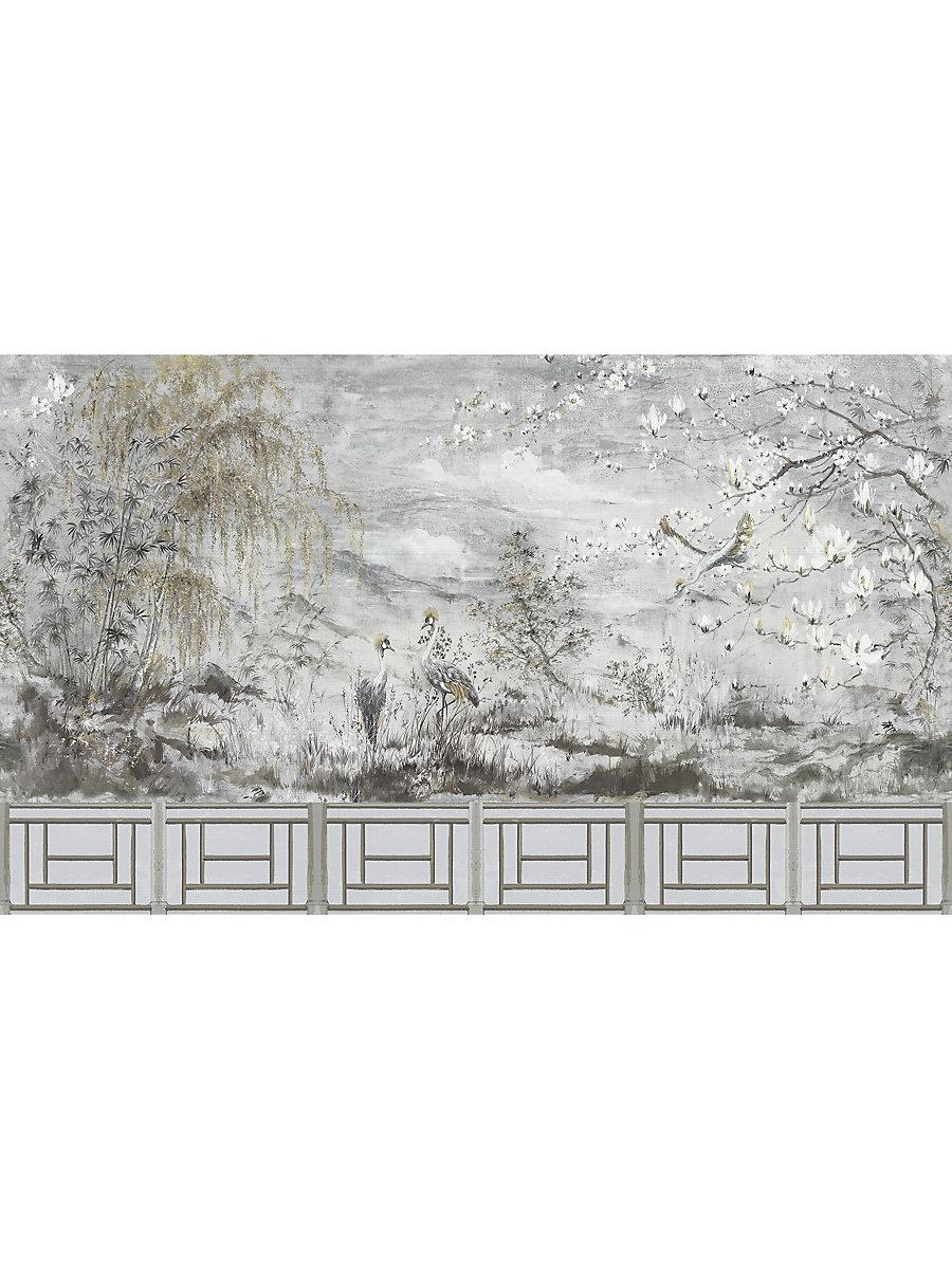 Scalamandre Crested Crane Mural | Panel 6 Silver Gold Wallpaper