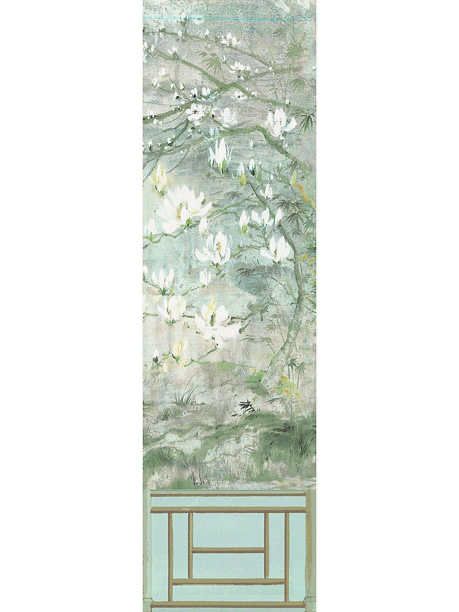 Scalamandre Crested Crane Mural | Panel 6 Green Gold Wallpaper