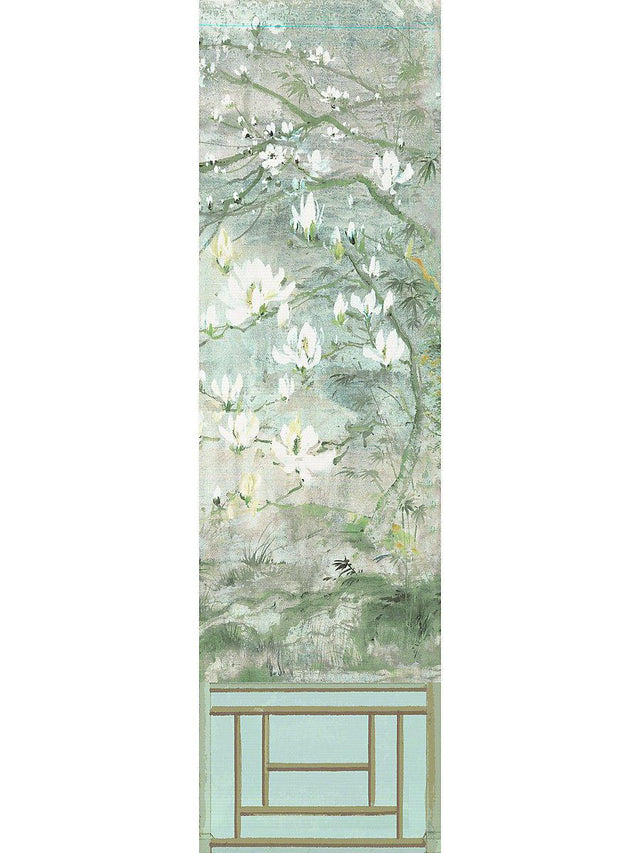 Scalamandre Crested Crane Mural | Panel 6 Green Gold Wallpaper