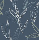 A-Street Prints Kenia Indigo Leaf Toss Wallpaper