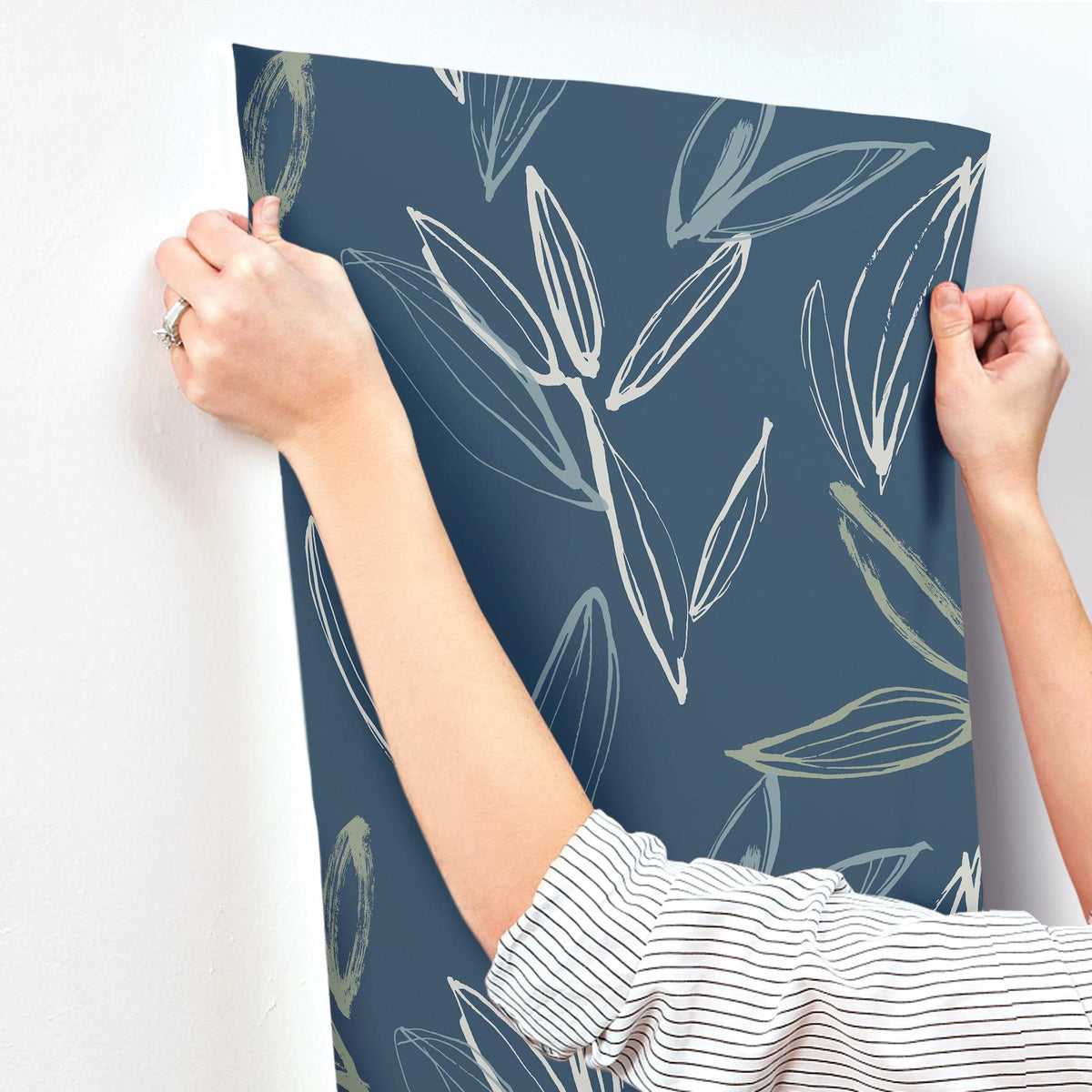 A-Street Prints Kenia Indigo Leaf Toss Wallpaper