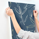 A-Street Prints Kenia Indigo Leaf Toss Wallpaper