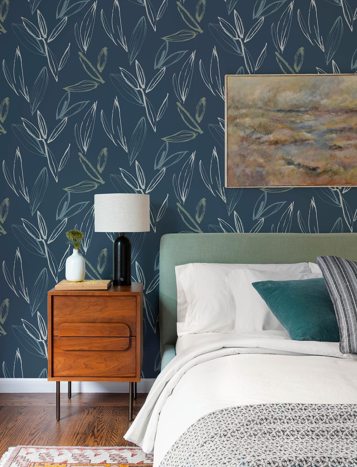 A-Street Prints Kenia Indigo Leaf Toss Wallpaper