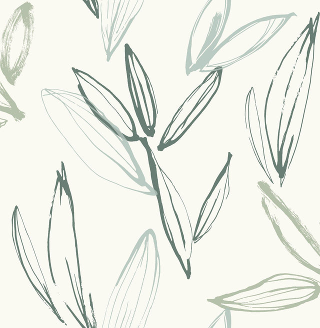 A-Street Prints Kenia Green Leaf Toss Wallpaper
