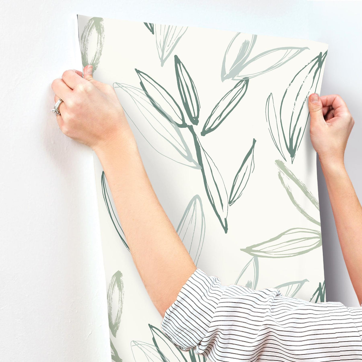 A-Street Prints Kenia Green Leaf Toss Wallpaper