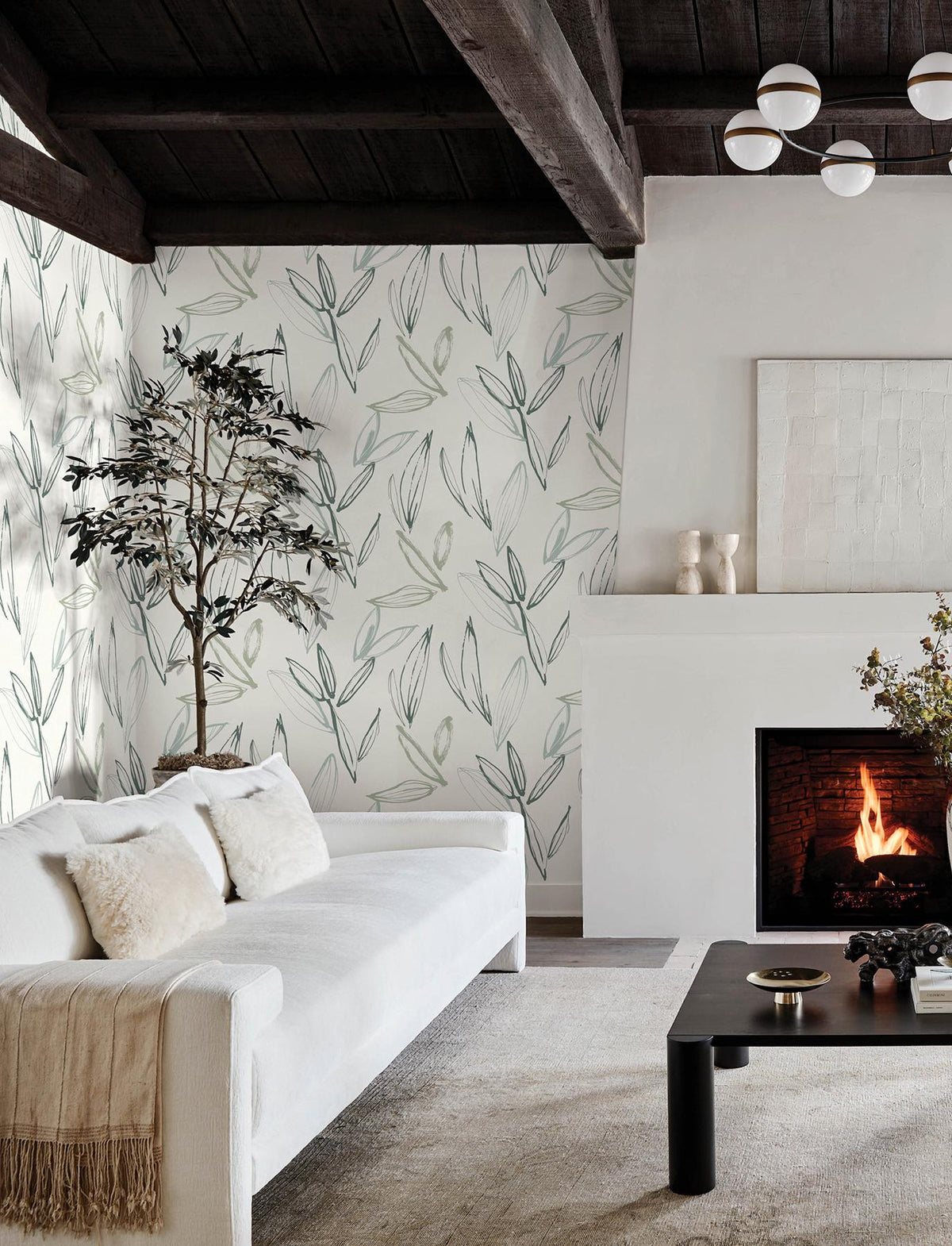 A-Street Prints Kenia Green Leaf Toss Wallpaper