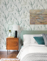 A-Street Prints Kenia Green Leaf Toss Wallpaper