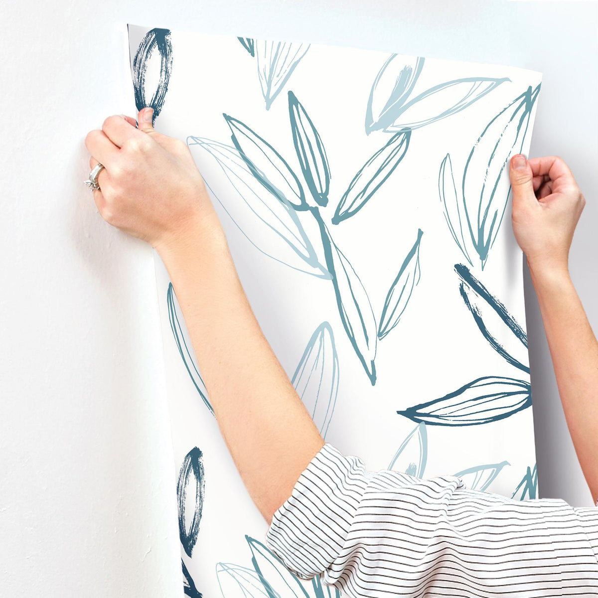 A-Street Prints Kenia Blue Leaf Toss Wallpaper