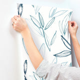 A-Street Prints Kenia Blue Leaf Toss Wallpaper