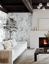 A-Street Prints Kenia Blue Leaf Toss Wallpaper