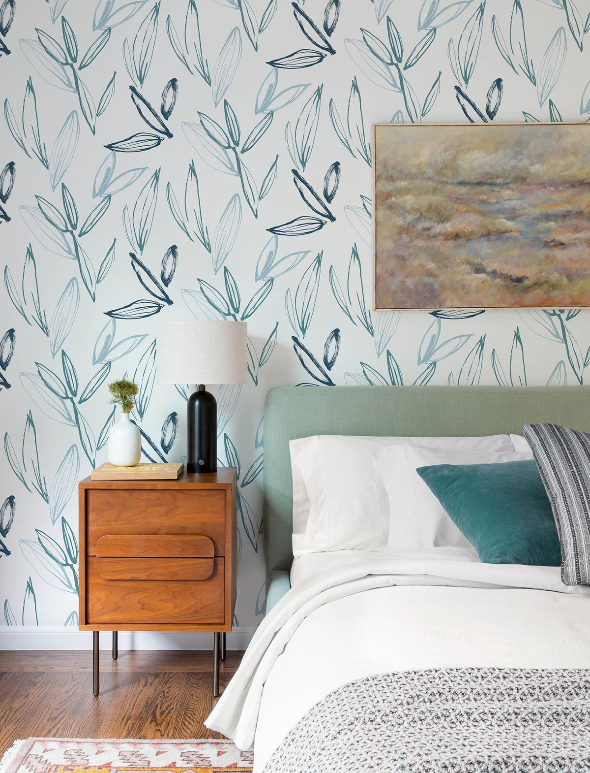 A-Street Prints Kenia Blue Leaf Toss Wallpaper