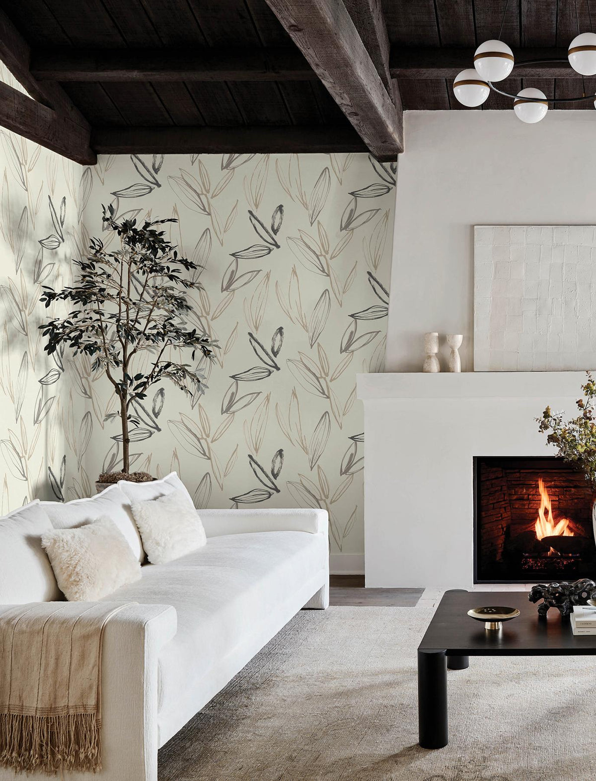 A-Street Prints Kenia Neutral Leaf Toss Wallpaper