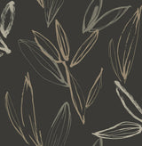 A-Street Prints Kenia Black Leaf Toss Wallpaper