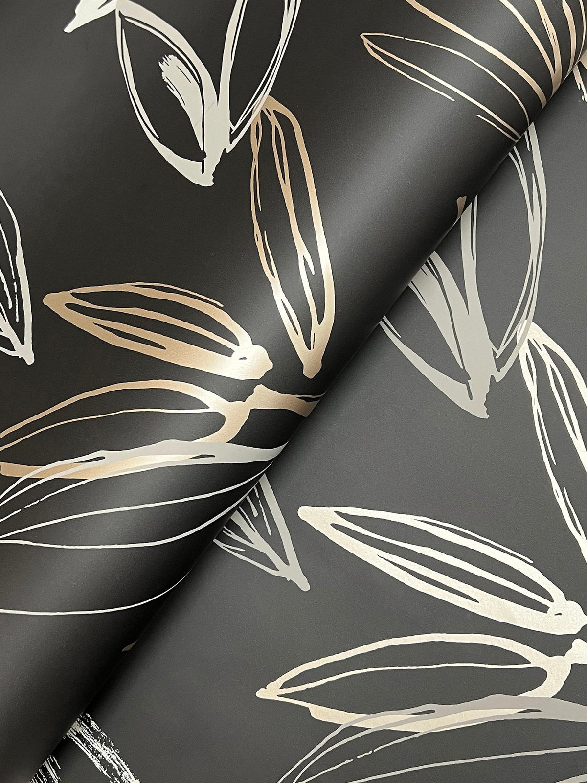 A-Street Prints Kenia Black Leaf Toss Wallpaper