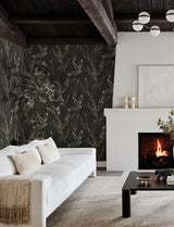 A-Street Prints Kenia Black Leaf Toss Wallpaper