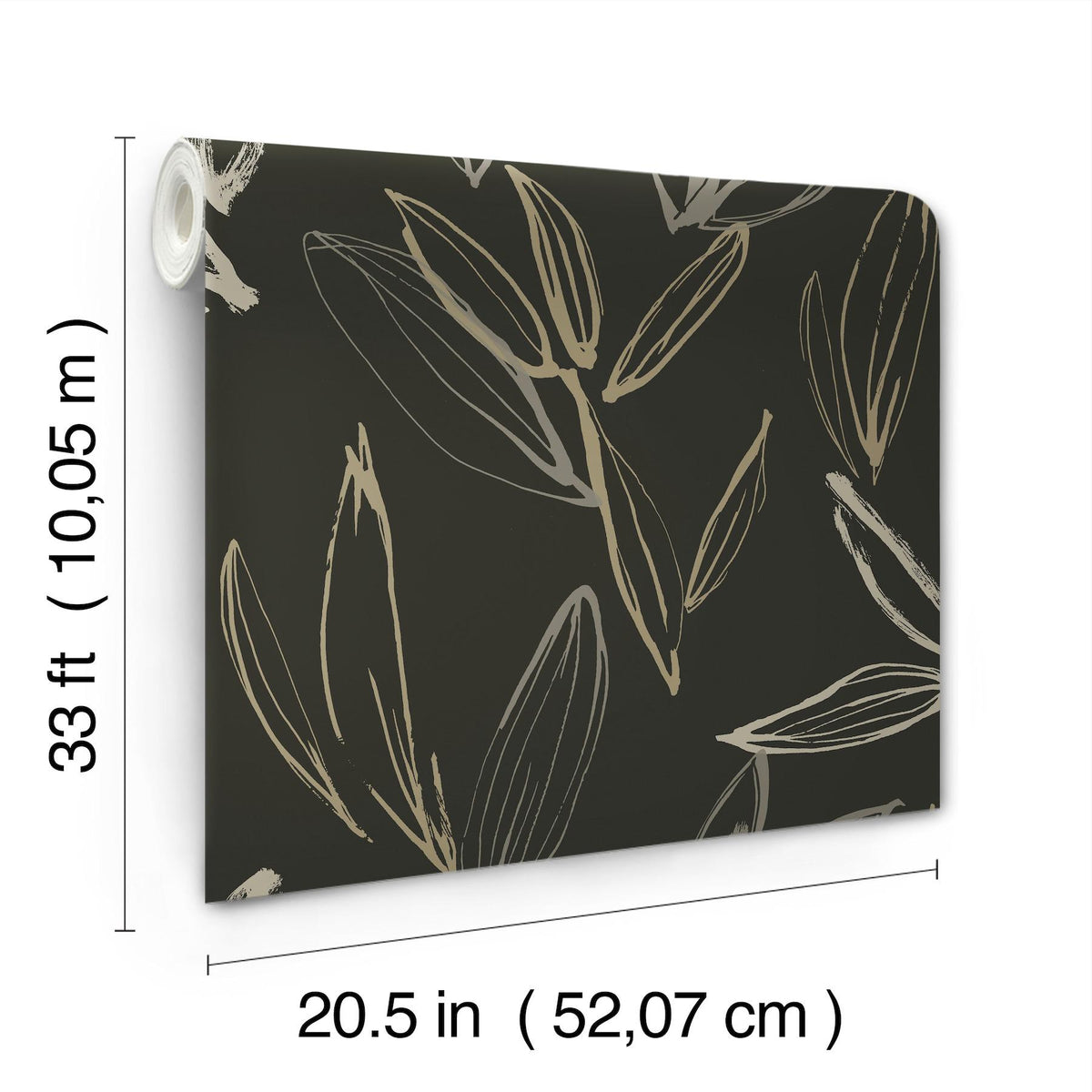 A-Street Prints Kenia Black Leaf Toss Wallpaper