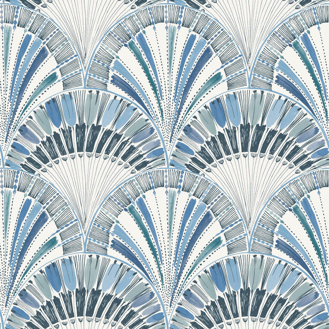 A-Street Prints Myla Blue Fanning Reeds Wallpaper