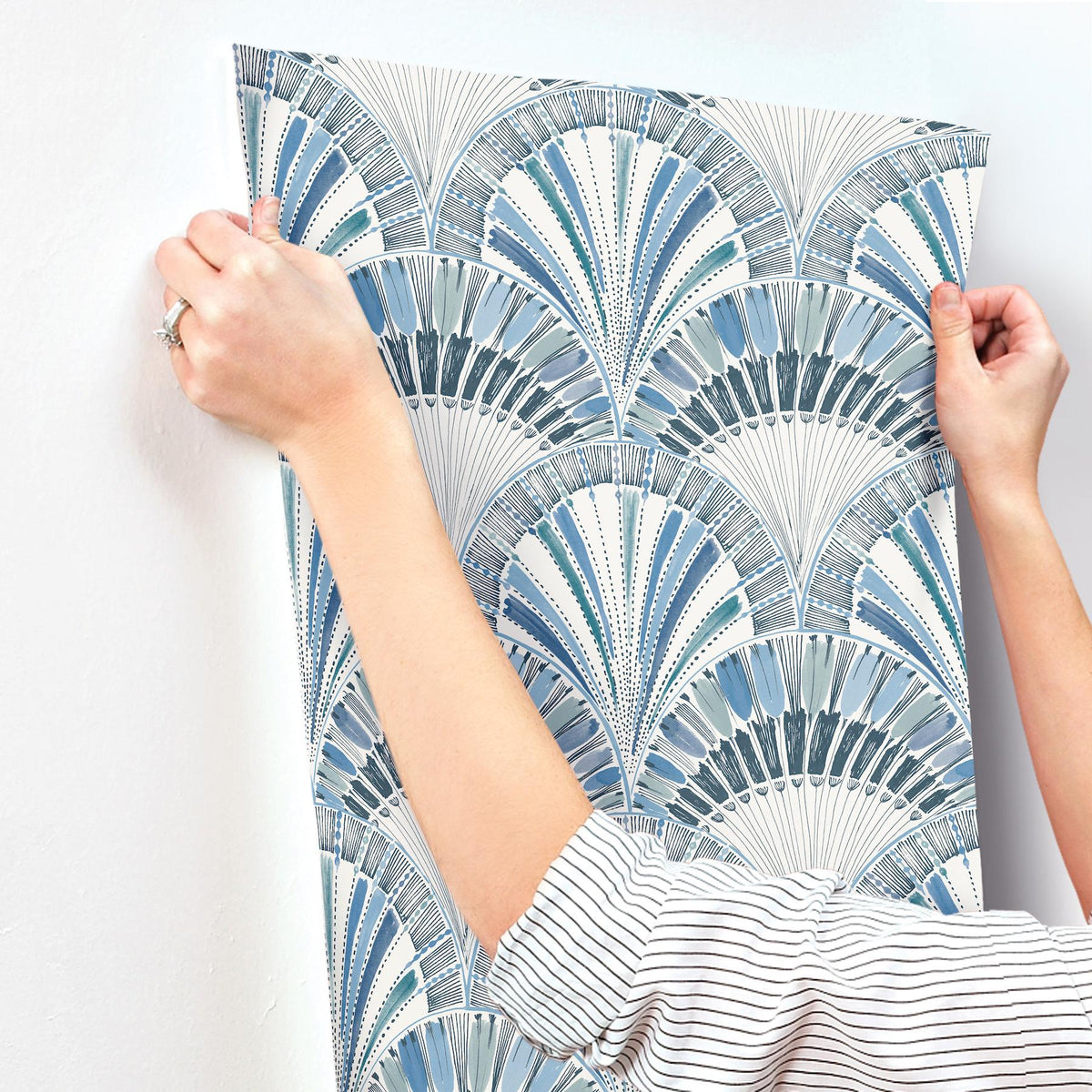 A-Street Prints Myla Blue Fanning Reeds Wallpaper
