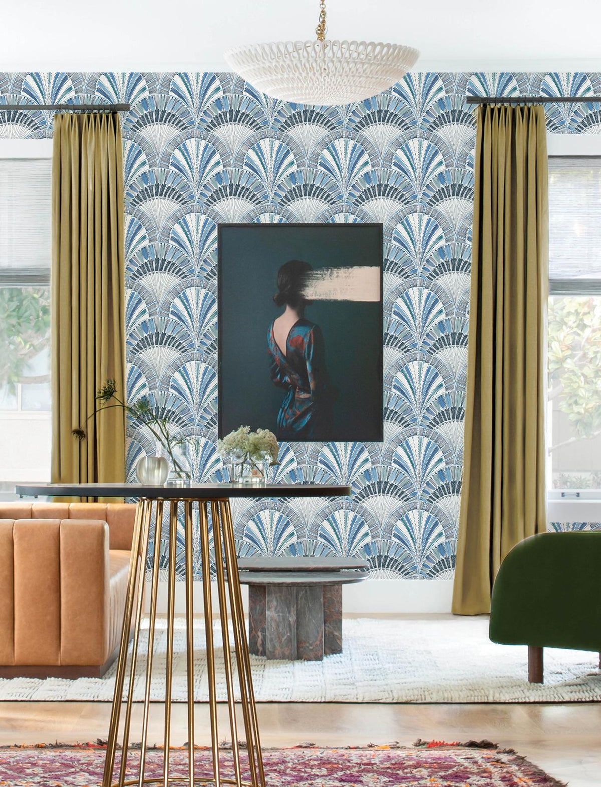 A-Street Prints Myla Blue Fanning Reeds Wallpaper