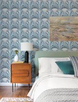 A-Street Prints Myla Blue Fanning Reeds Wallpaper