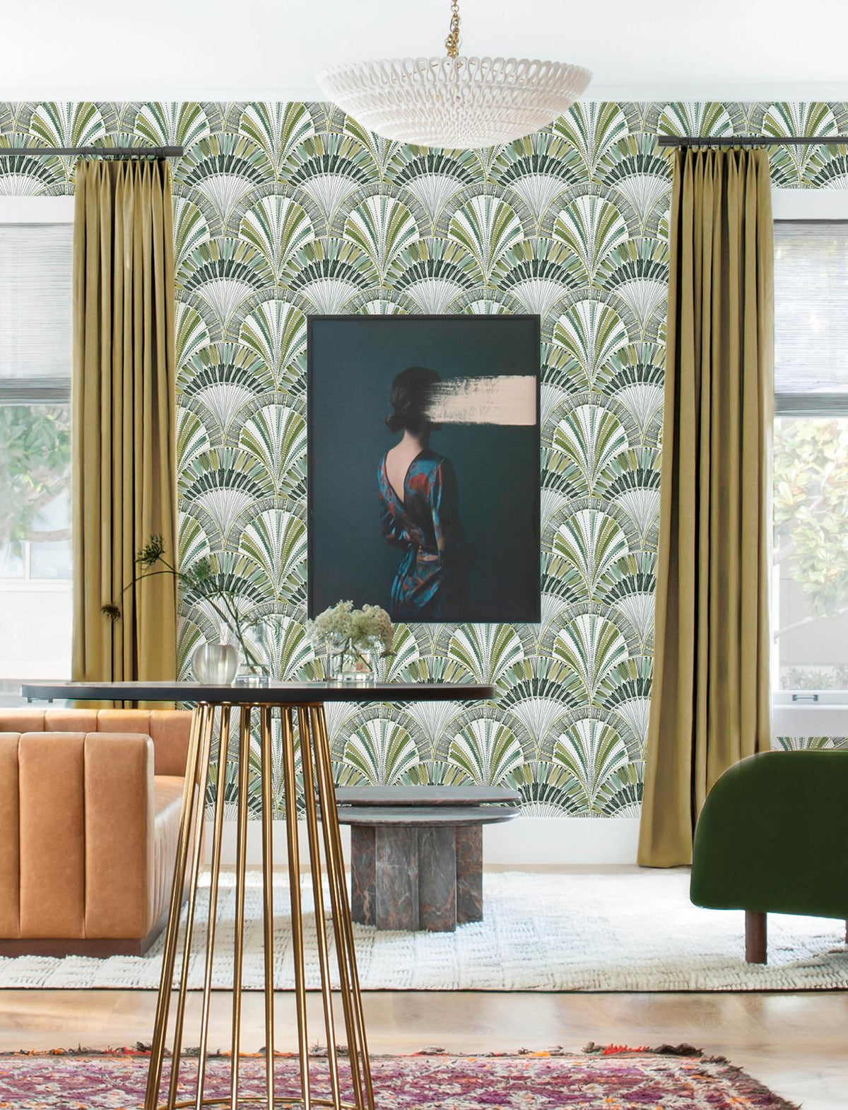 A-Street Prints Myla Green Fanning Reeds Wallpaper