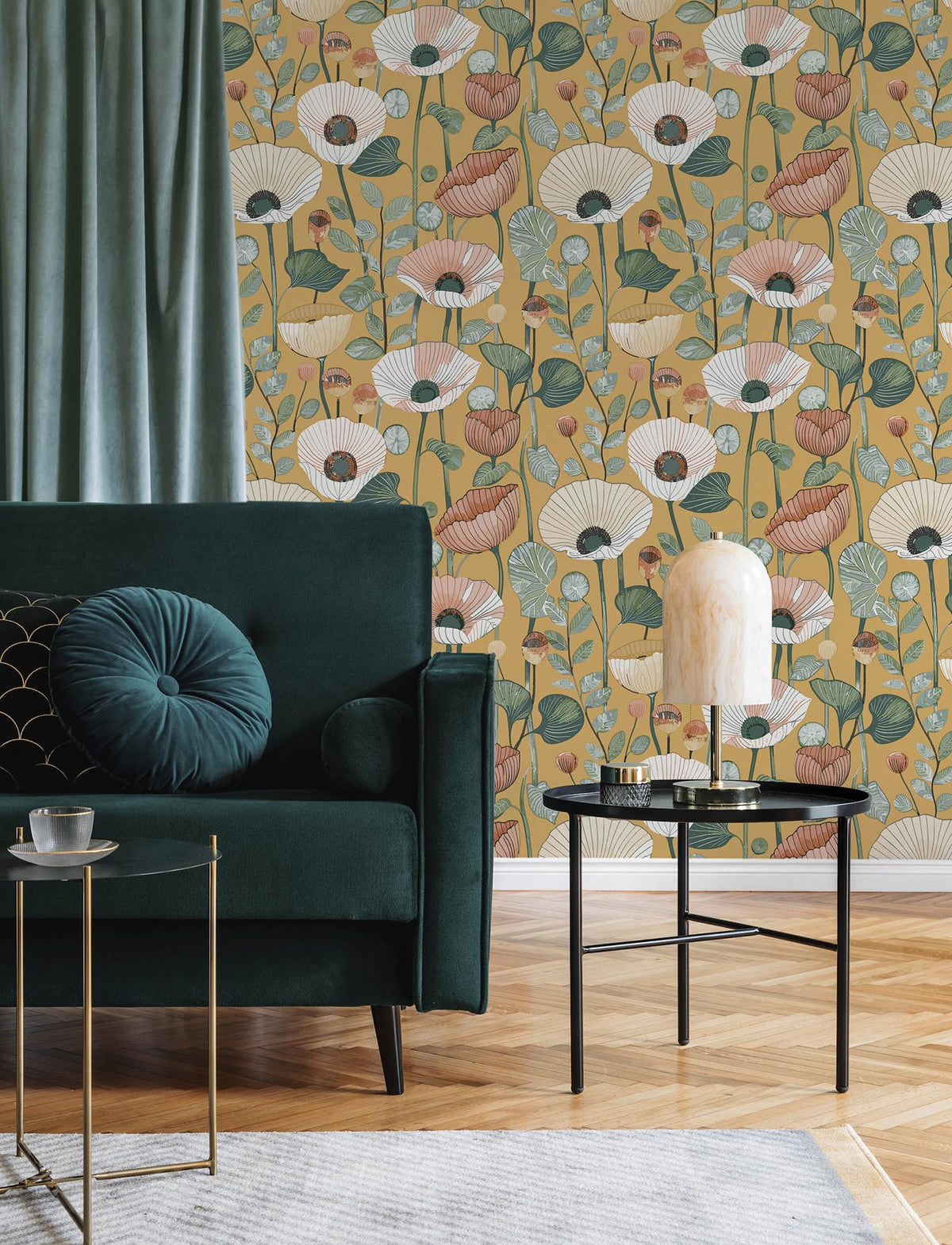 A-Street Prints Mindra Mustard Floral Trail Wallpaper