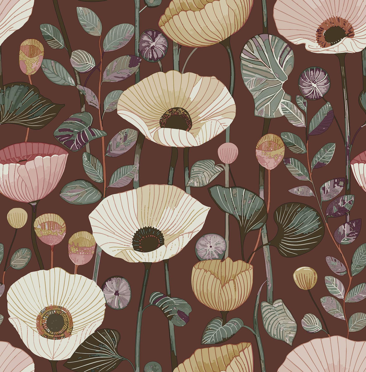 A-Street Prints Mindra Maroon Floral Trail Wallpaper