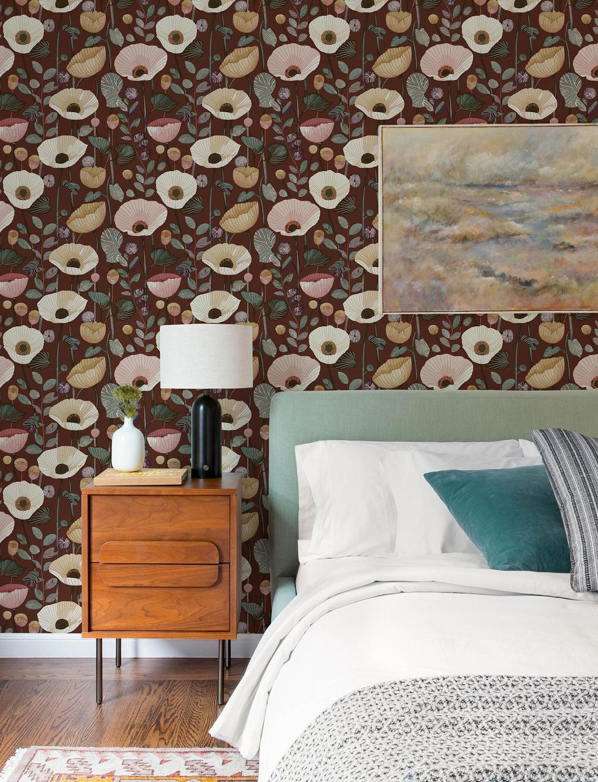 A-Street Prints Mindra Maroon Floral Trail Wallpaper