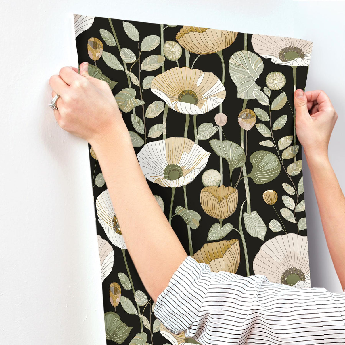 A-Street Prints Mindra Black Floral Trail Wallpaper