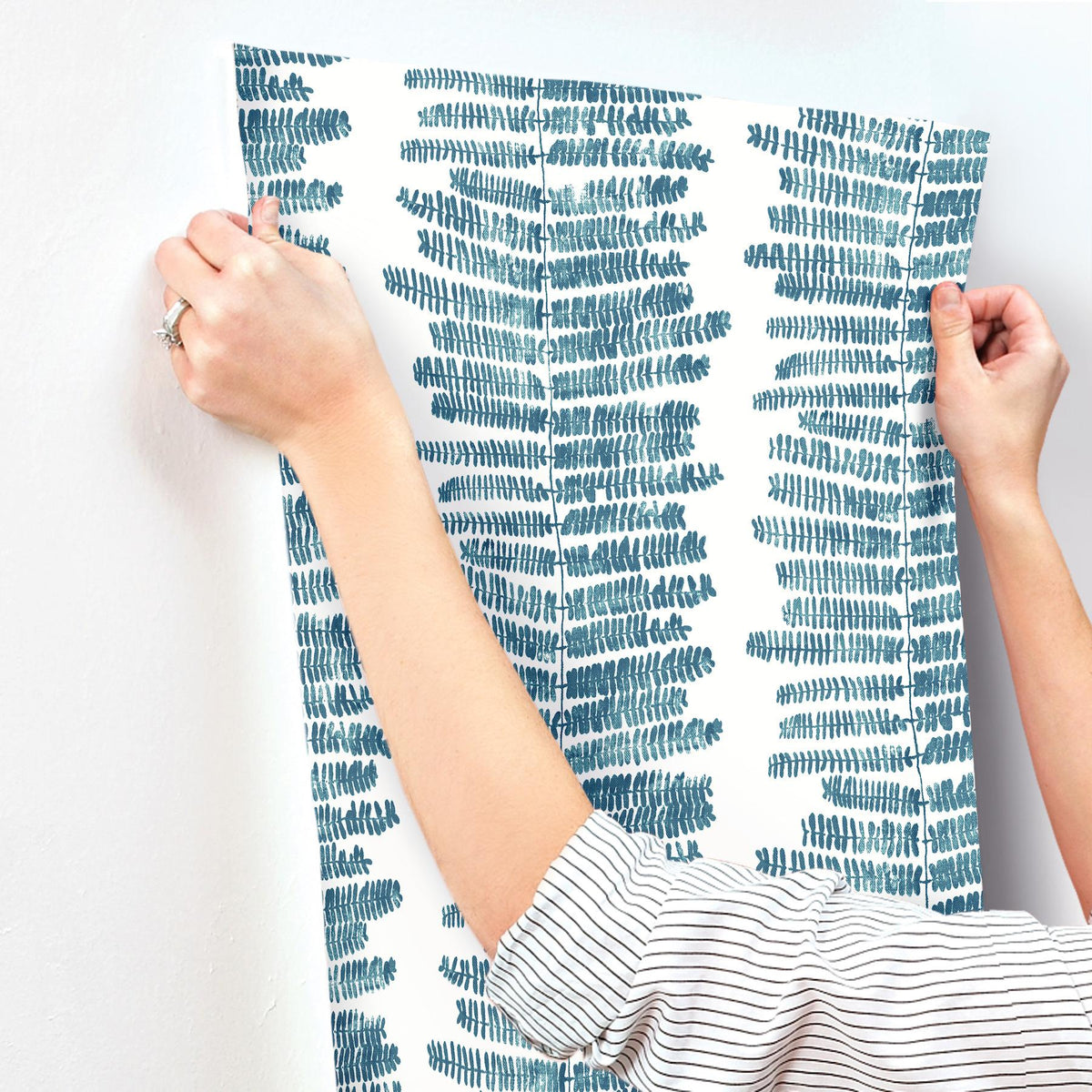 A-Street Prints Lumis Blue Fern Stripe Wallpaper