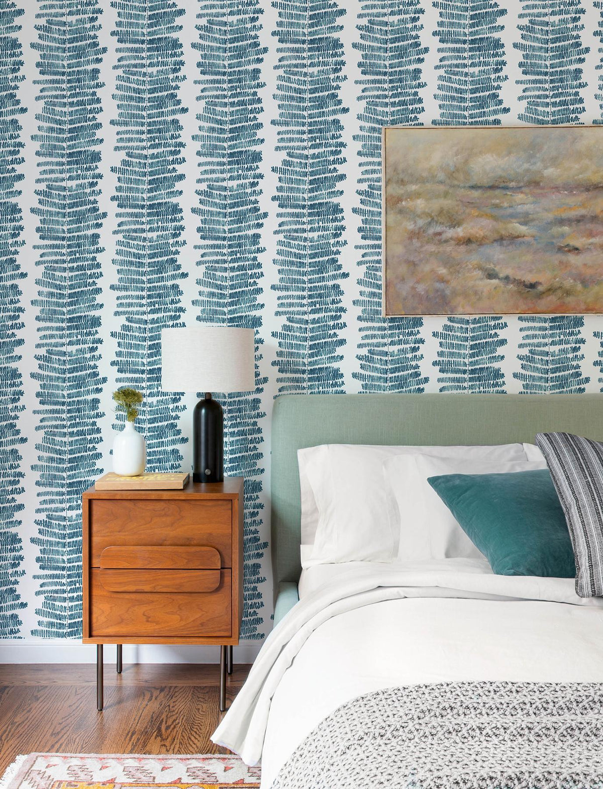 A-Street Prints Lumis Blue Fern Stripe Wallpaper