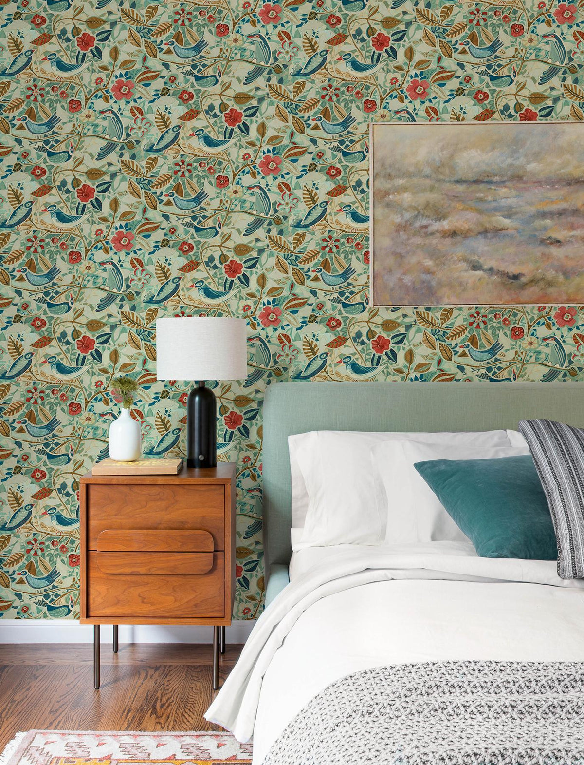 A-Street Prints Manette Turquoise Birds in the Bush Wallpaper