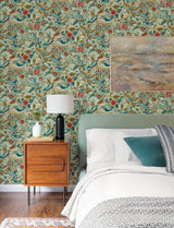 A-Street Prints Manette Turquoise Birds in the Bush Wallpaper
