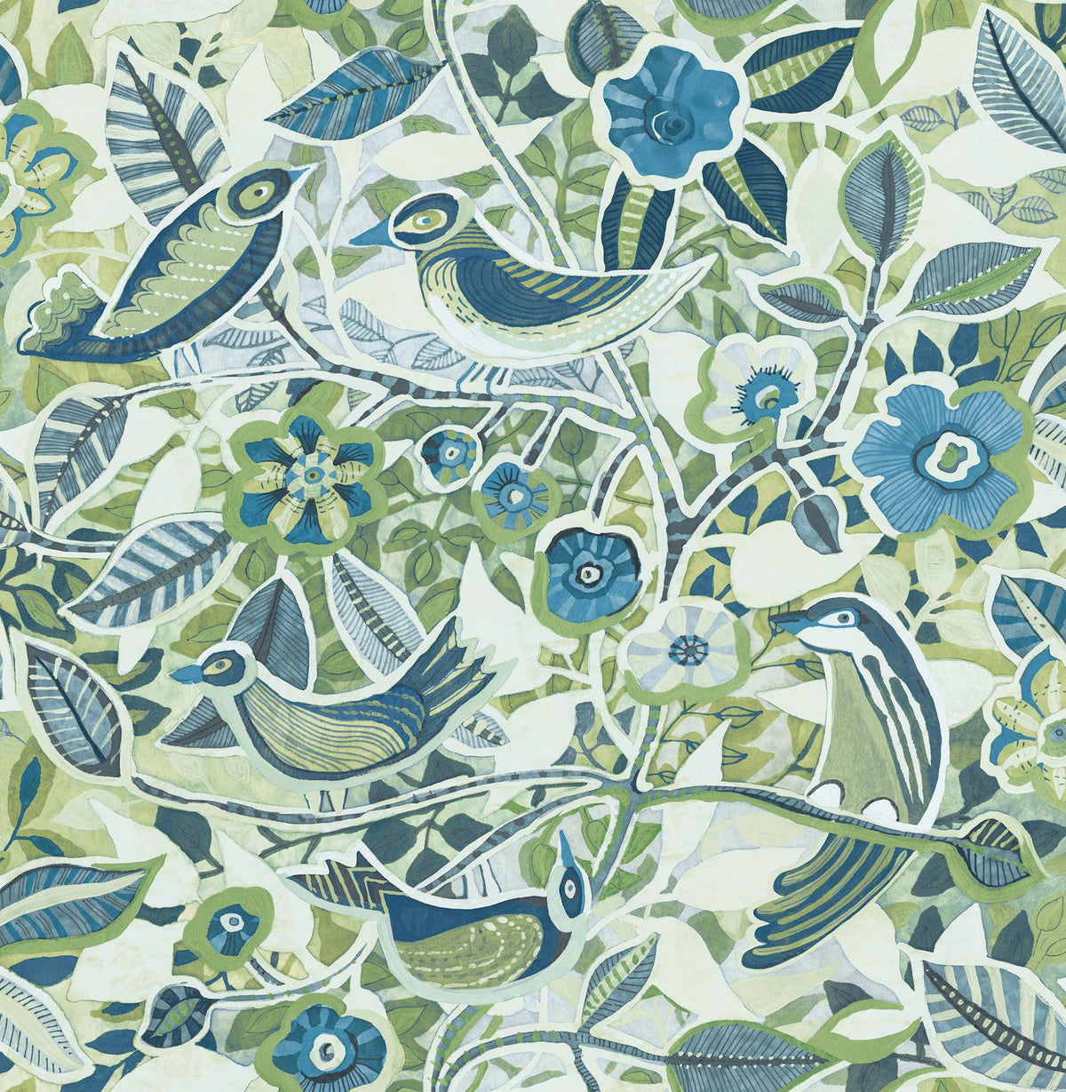 A-Street Prints Manette Green Birds in the Bush Wallpaper