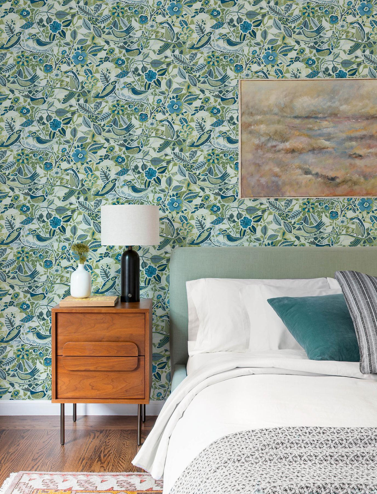 A-Street Prints Manette Green Birds in the Bush Wallpaper