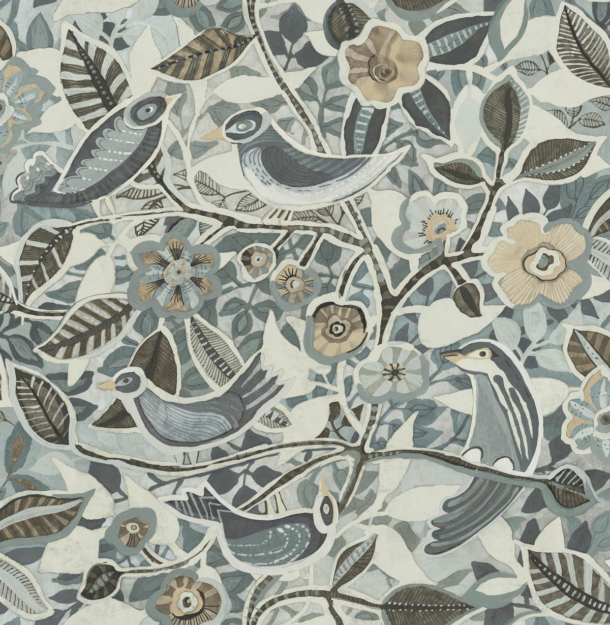 A-Street Prints Manette Slate Birds in the Bush Wallpaper