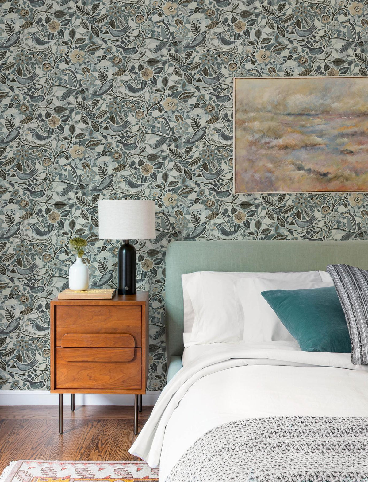 A-Street Prints Manette Slate Birds in the Bush Wallpaper