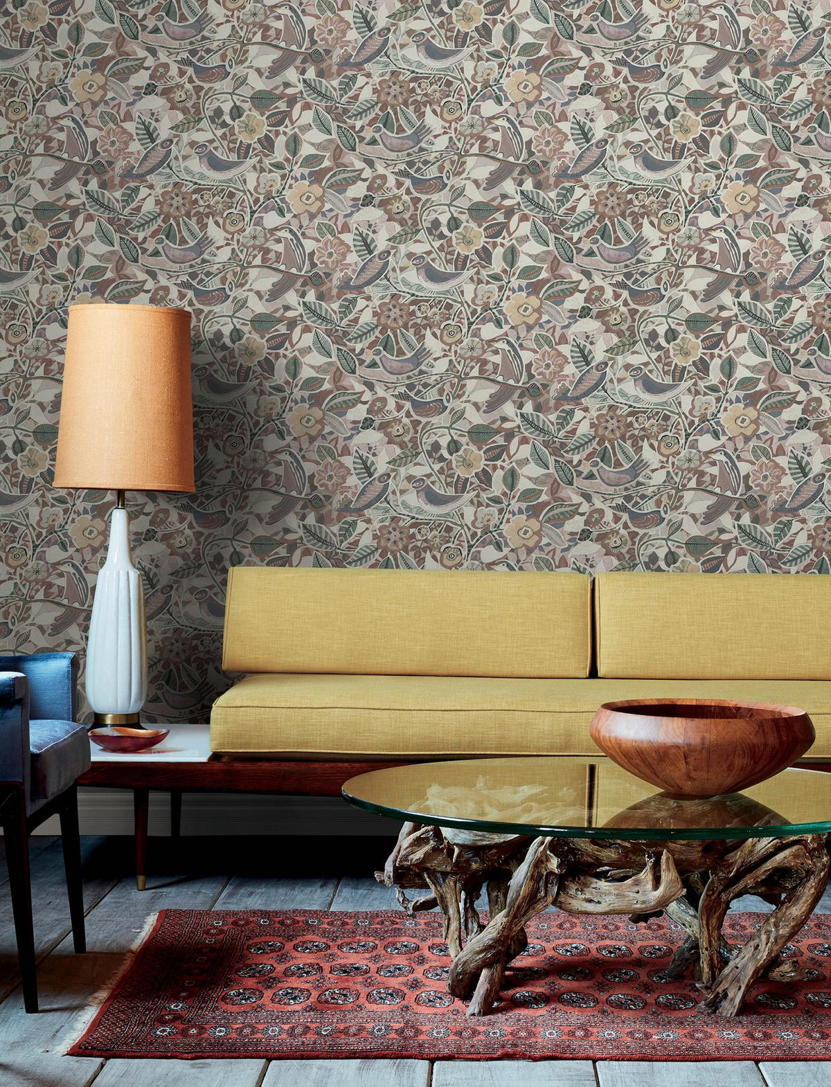 A-Street Prints Manette Plum Birds in the Bush Wallpaper