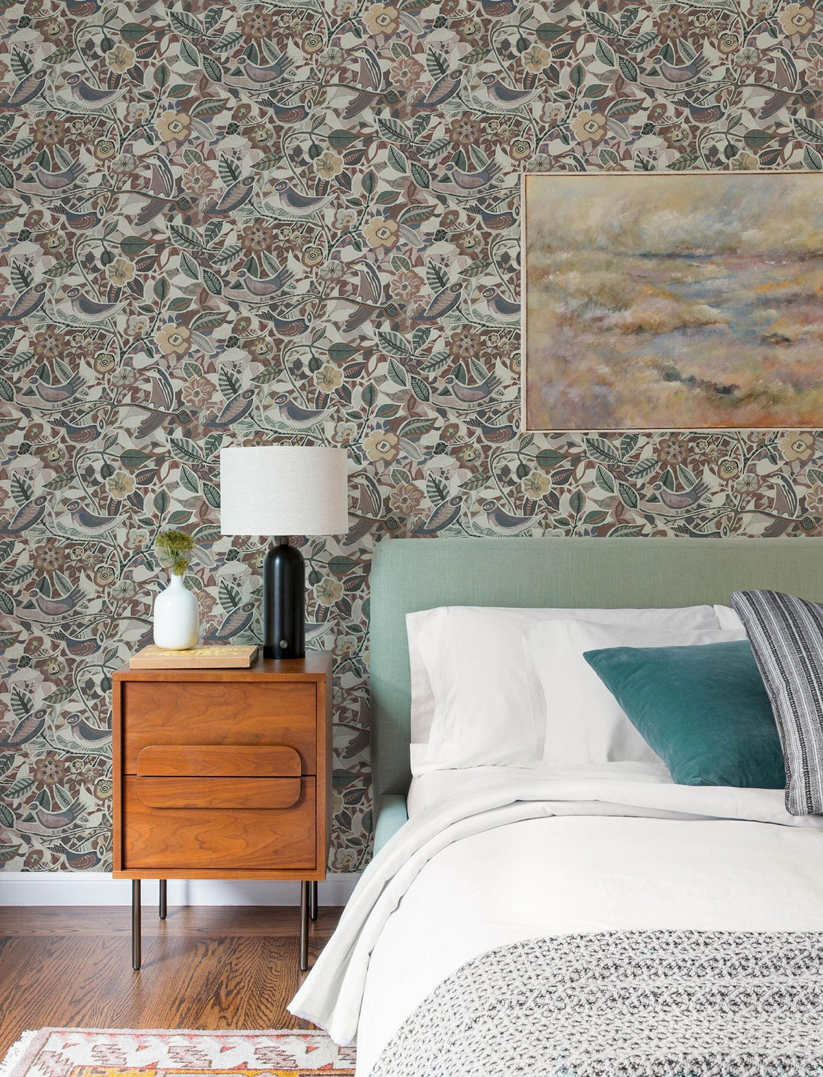 A-Street Prints Manette Plum Birds in the Bush Wallpaper