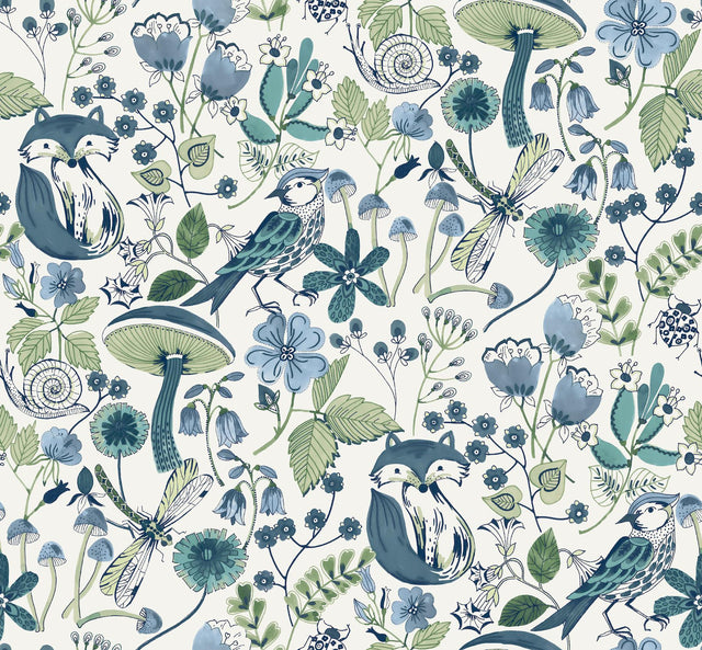 A-Street Prints Wonder Teal Woodland Animals Wallpaper