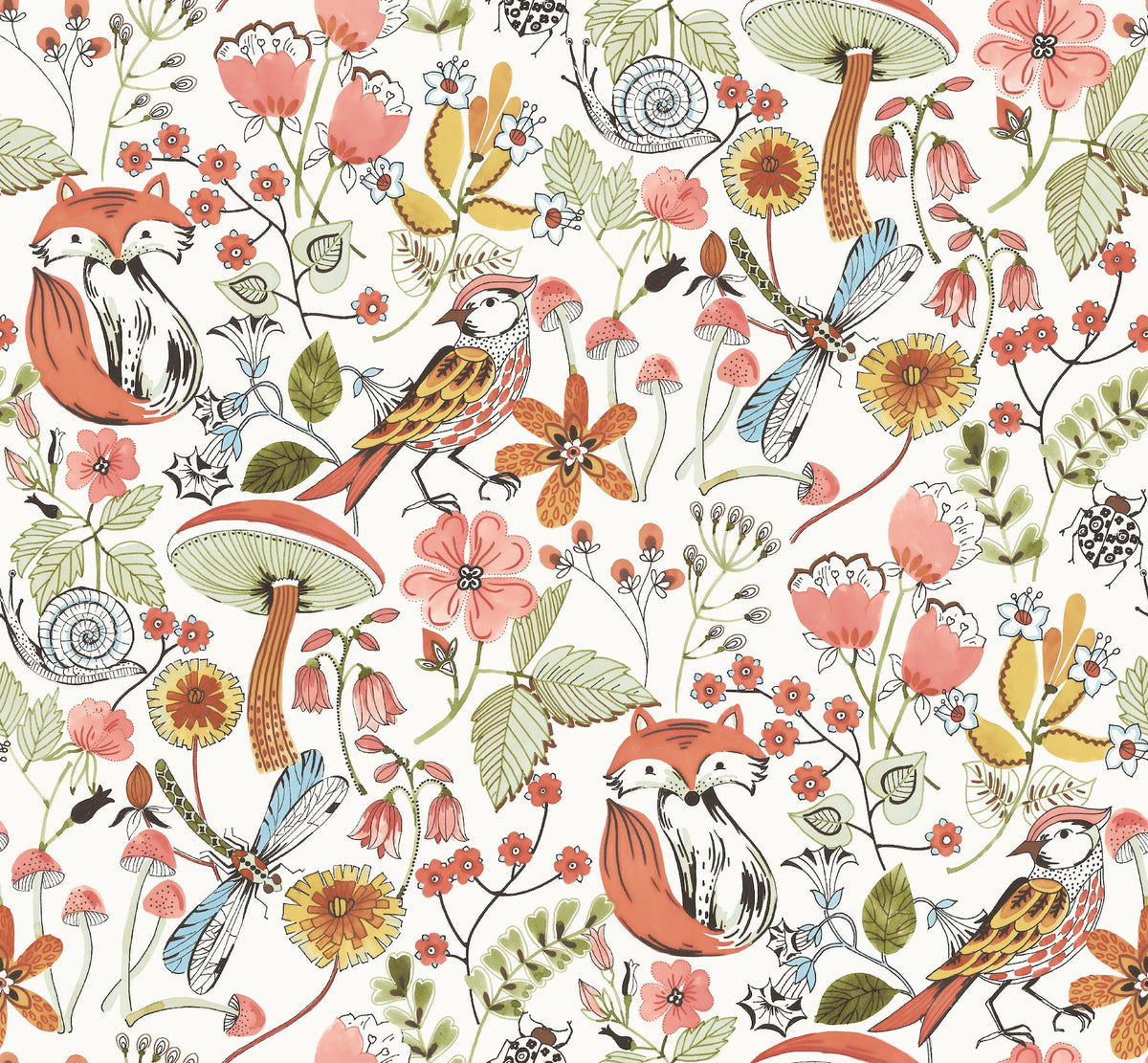 A-Street Prints Wonder Orange Woodland Animals Wallpaper