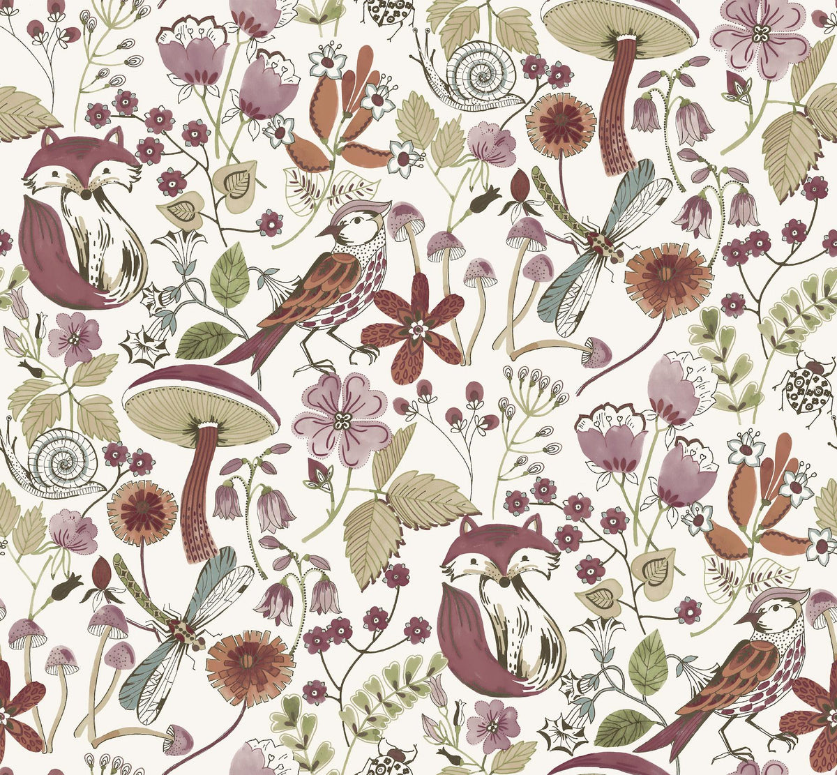 A-Street Prints Wonder Plum Woodland Animals Wallpaper
