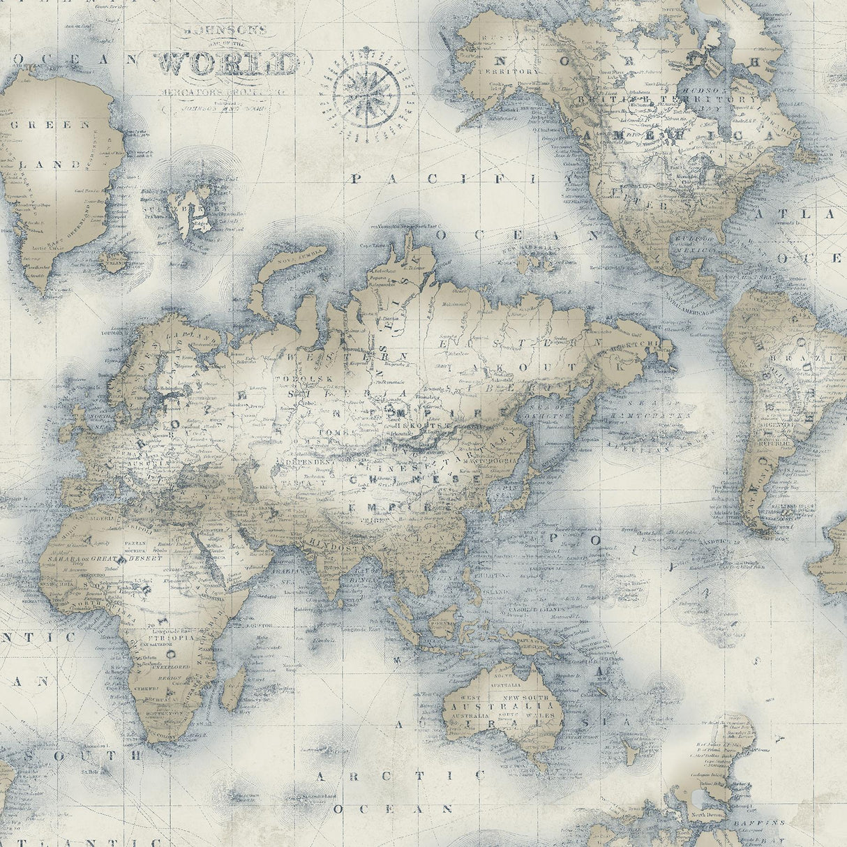 York Mercator Cream World Map Wallpaper