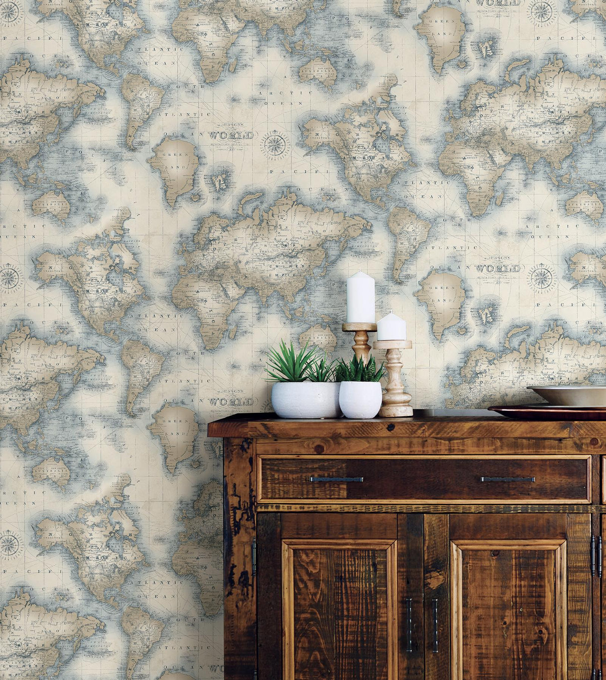 York Mercator Cream World Map Wallpaper