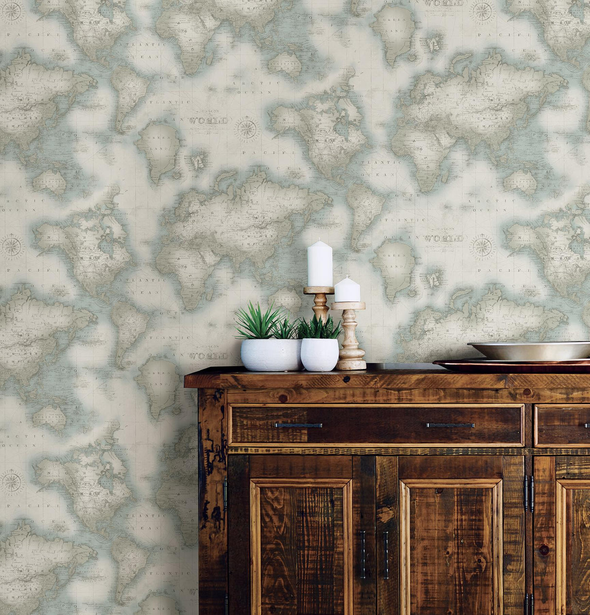 York Mercator Aqua World Map Wallpaper