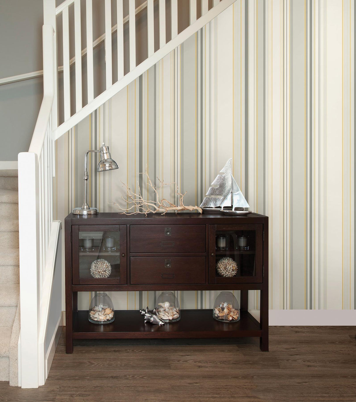 York Cape Elizabeth Grey Stripe Wallpaper